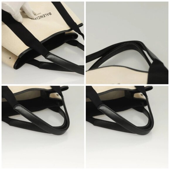 BALENCIAGA Navy Cabas S Hand Bag Canvas Black White 339933 Auth 129400 - Picture 16 of 16